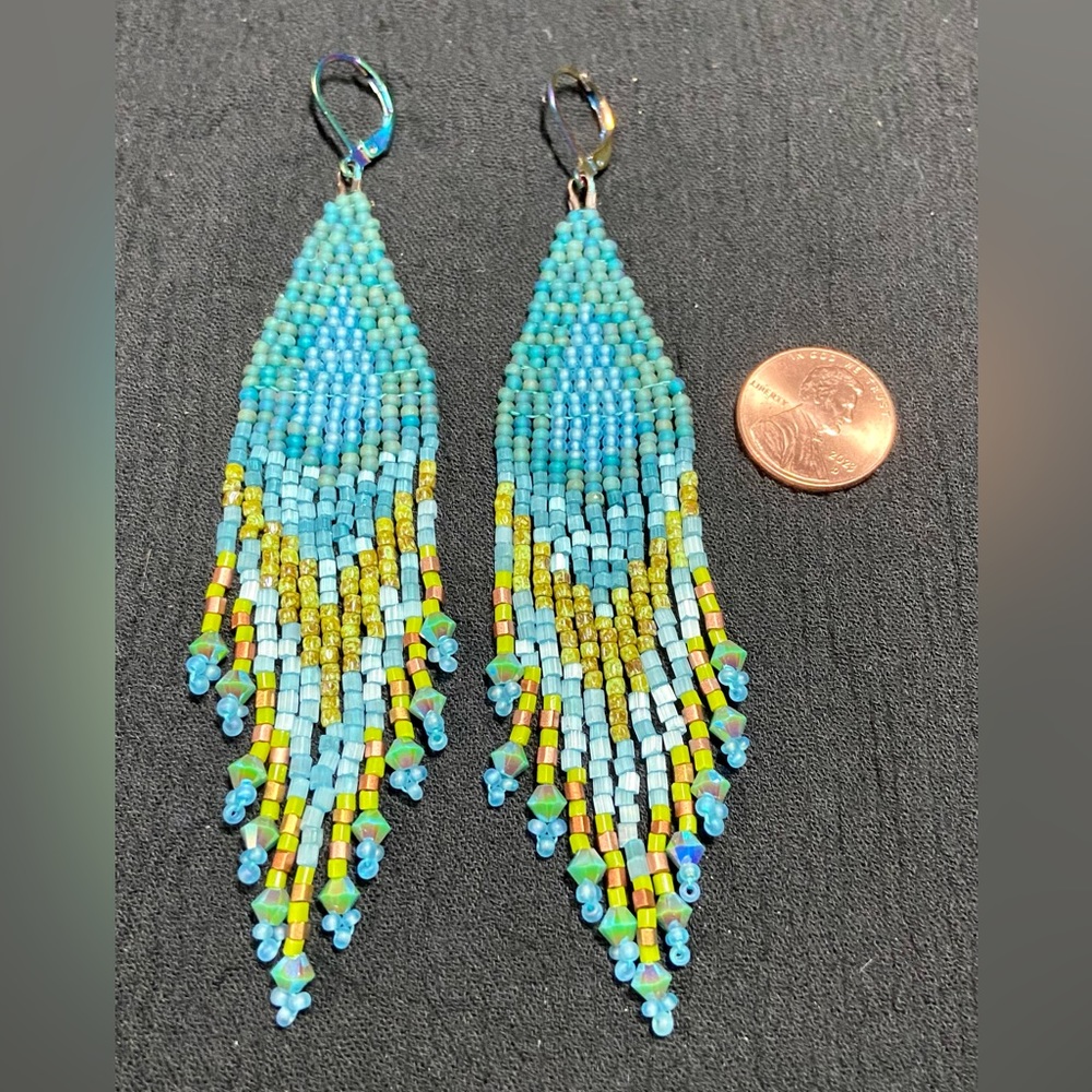Undersea Teardrop Beaded Earrings - Picture 2 of 2